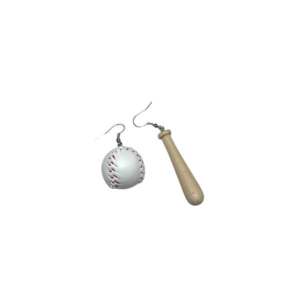 Novelty Retro Baseball Wooden Baseball Bat Dangle Earrings - Picture 1 of 3